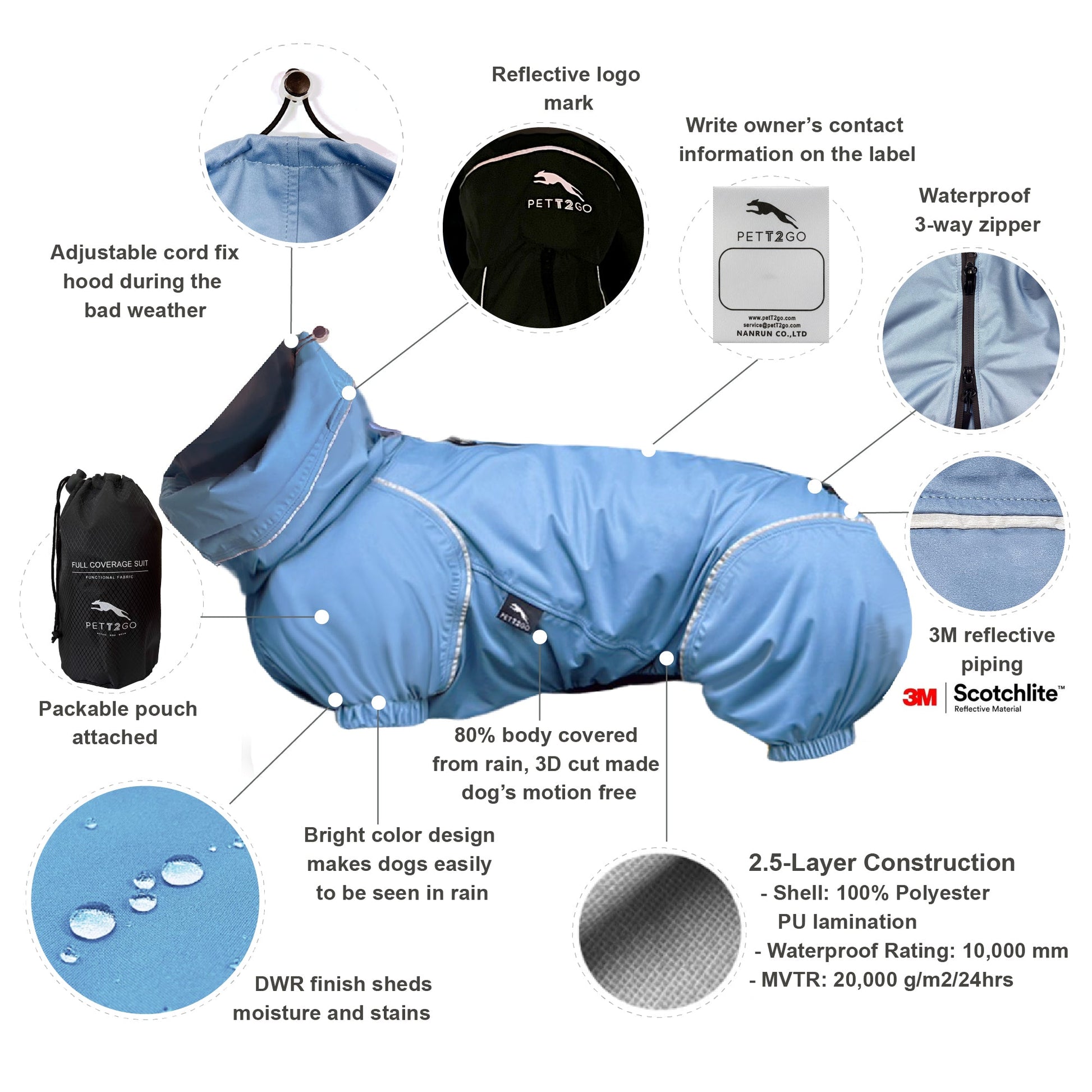 Corgi Breathable Raincoat With Legs - Silence of Mist (USA) PETT2GO