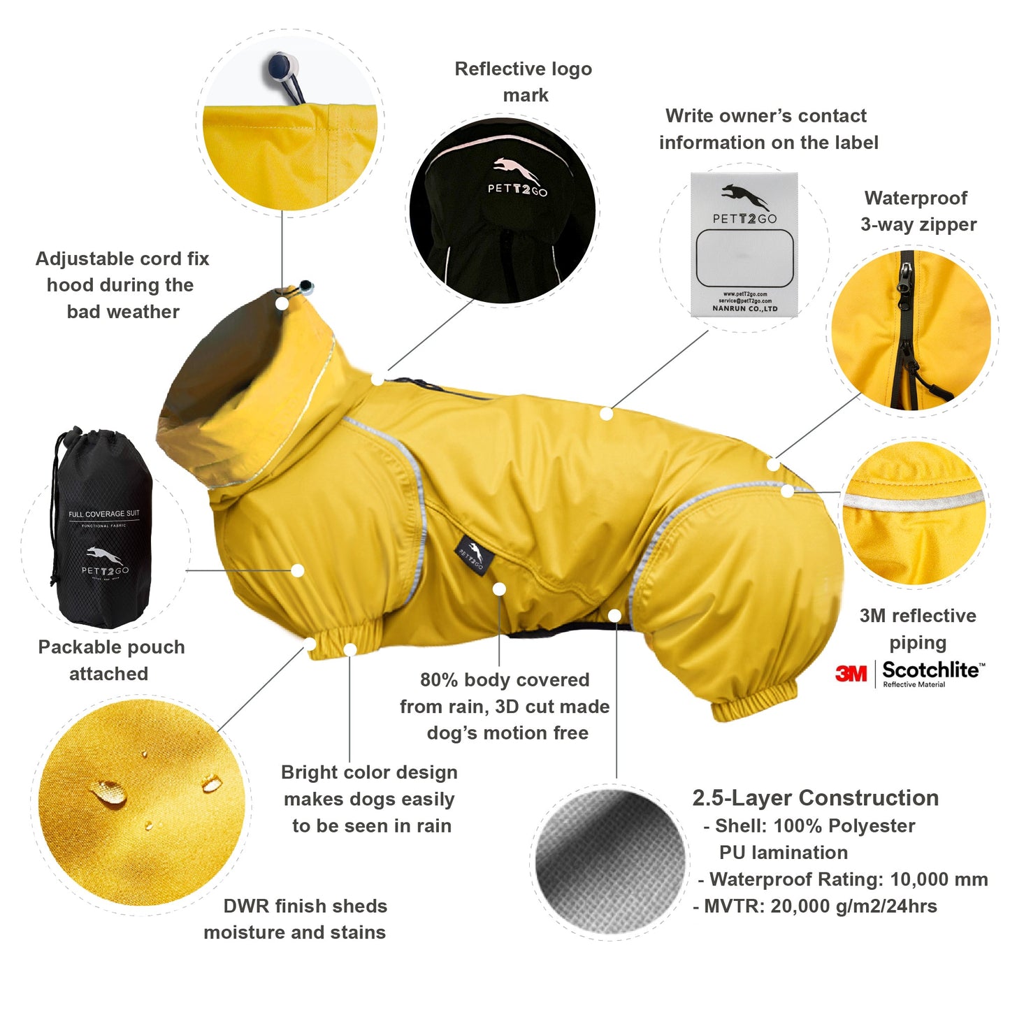 Corgi Breathable Raincoat With Legs - Golden Dawn (USA) PETT2GO