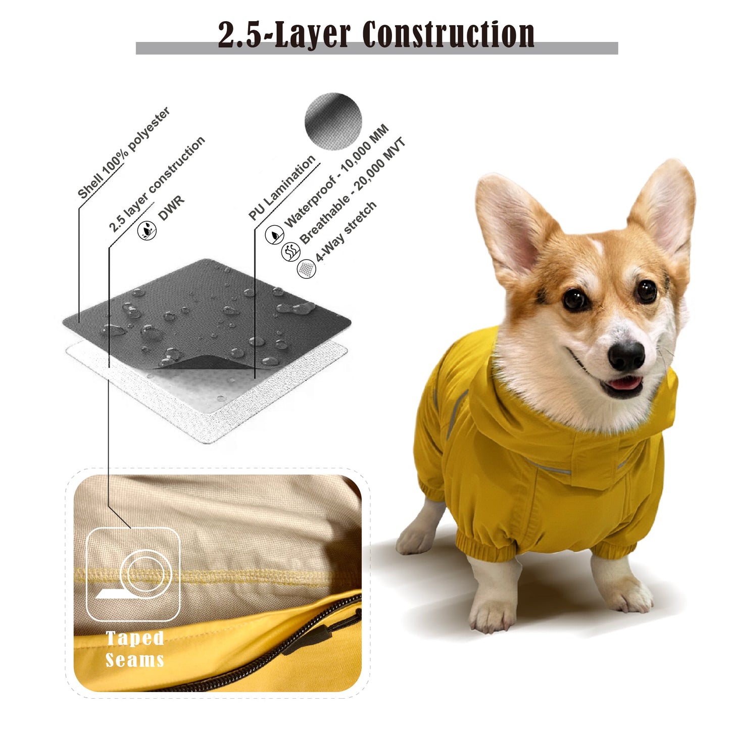 Corgi Breathable Raincoat With Legs - Golden Dawn (USA) PETT2GO