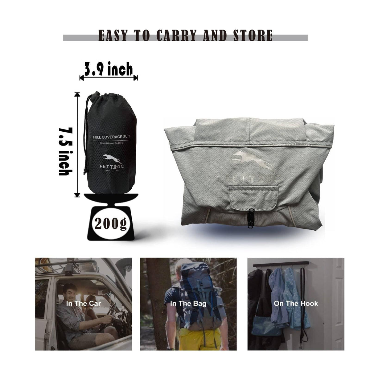 PETT2GO  dog windbreaker with portable storage pouch for travel and outdoor use