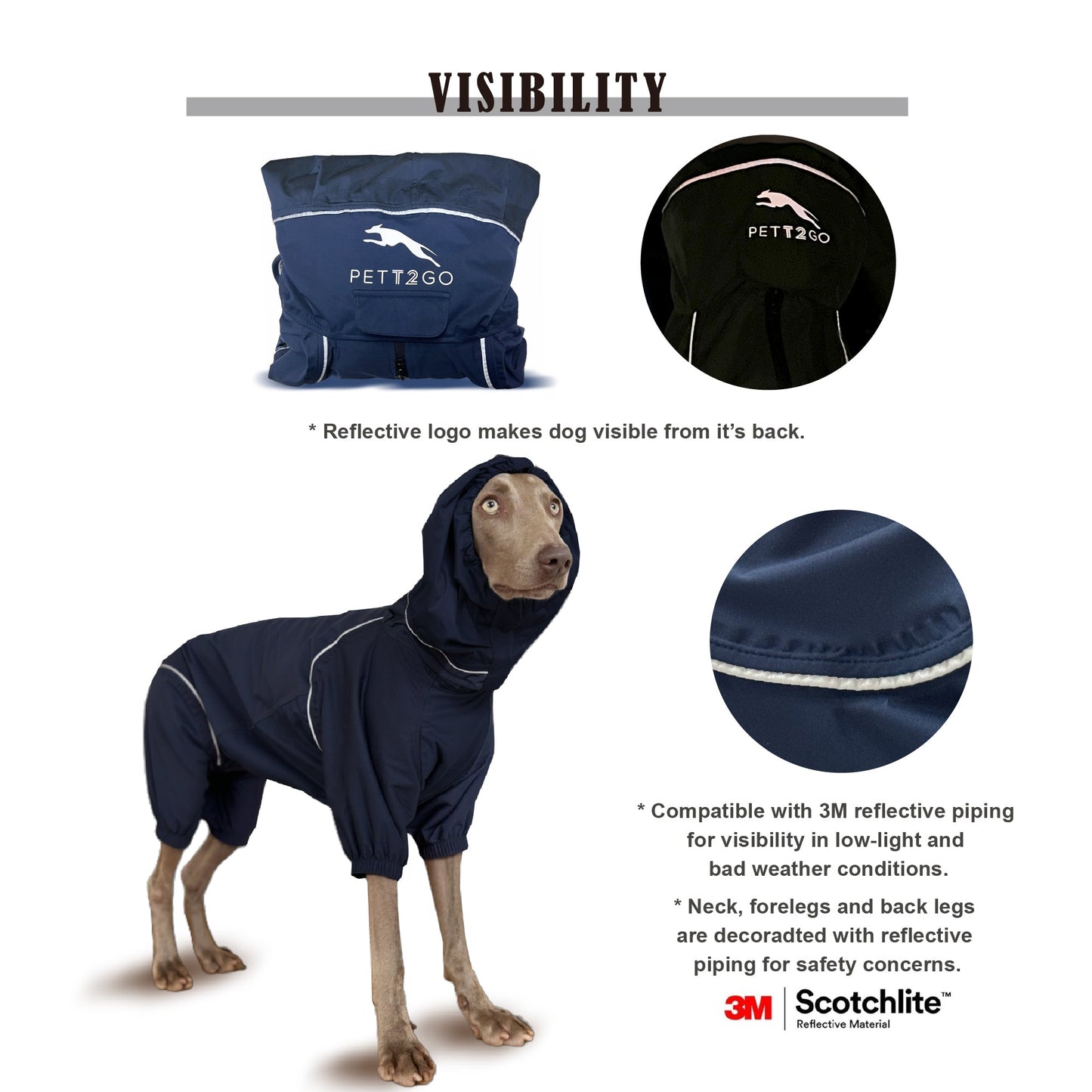 Dog Breathable Raincoat With Legs - Deep Nightfall (USA) PETT2GO