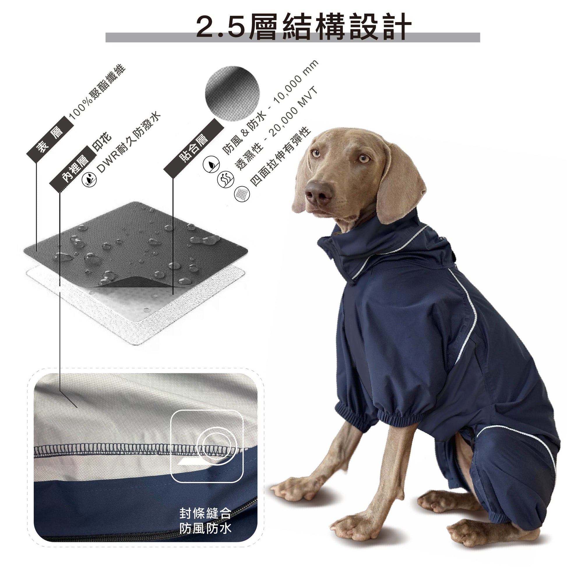 狗狗連身式透氣雨衣 -暗夜藍(台灣限定款) PETT2GO