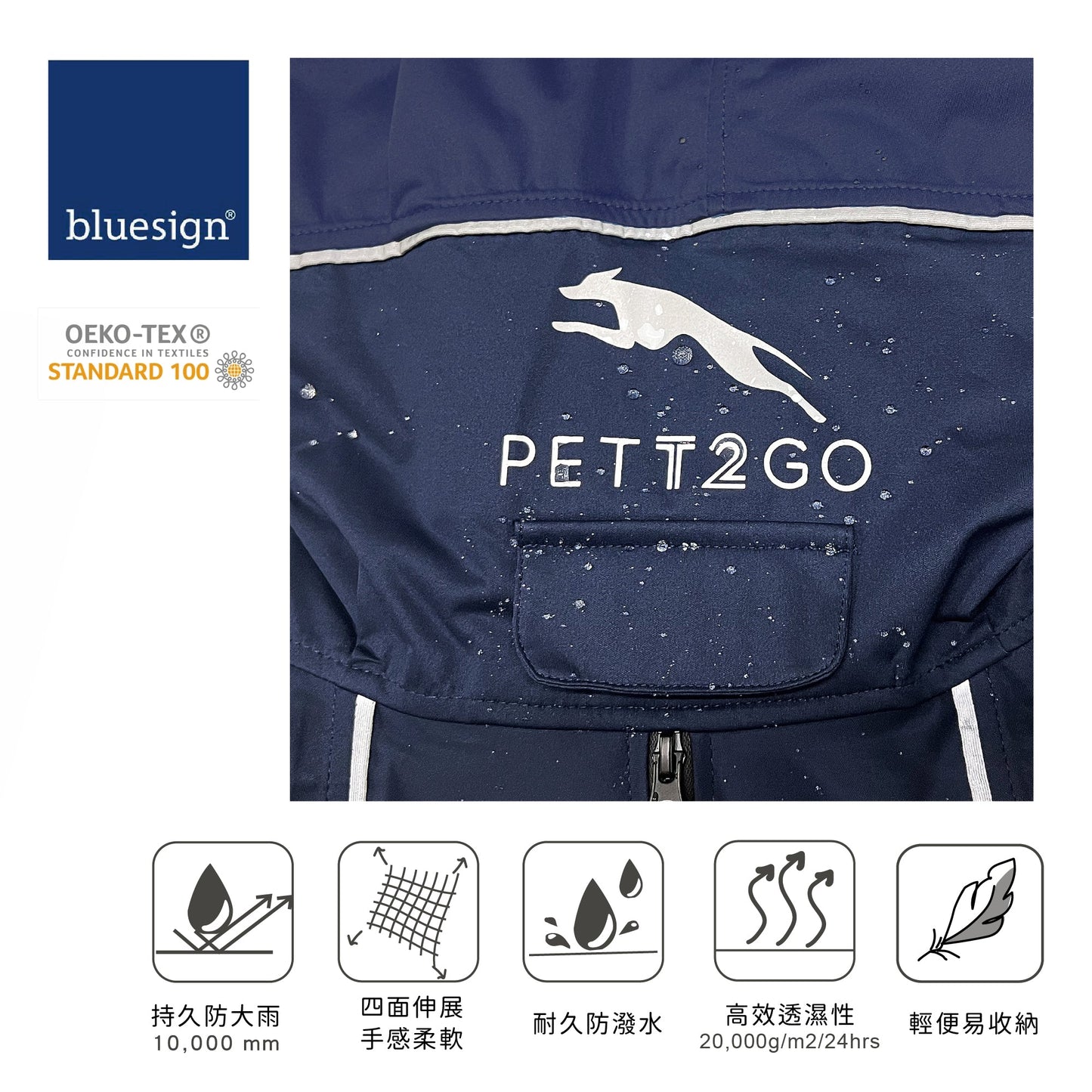 柯基連身式透氣雨衣 -暗夜藍(台灣限定款) PETT2GO
