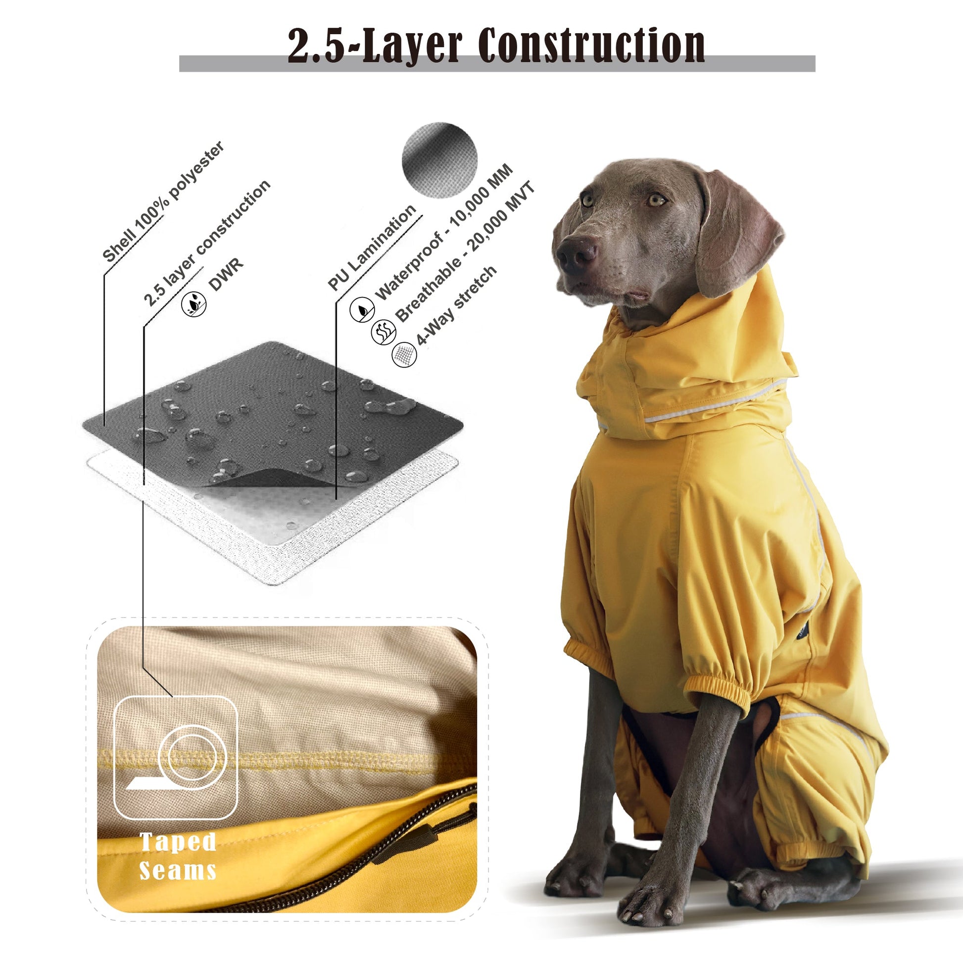 Dog Breathable Raincoat With Legs -Golden Dawn (USA) PETT2GO