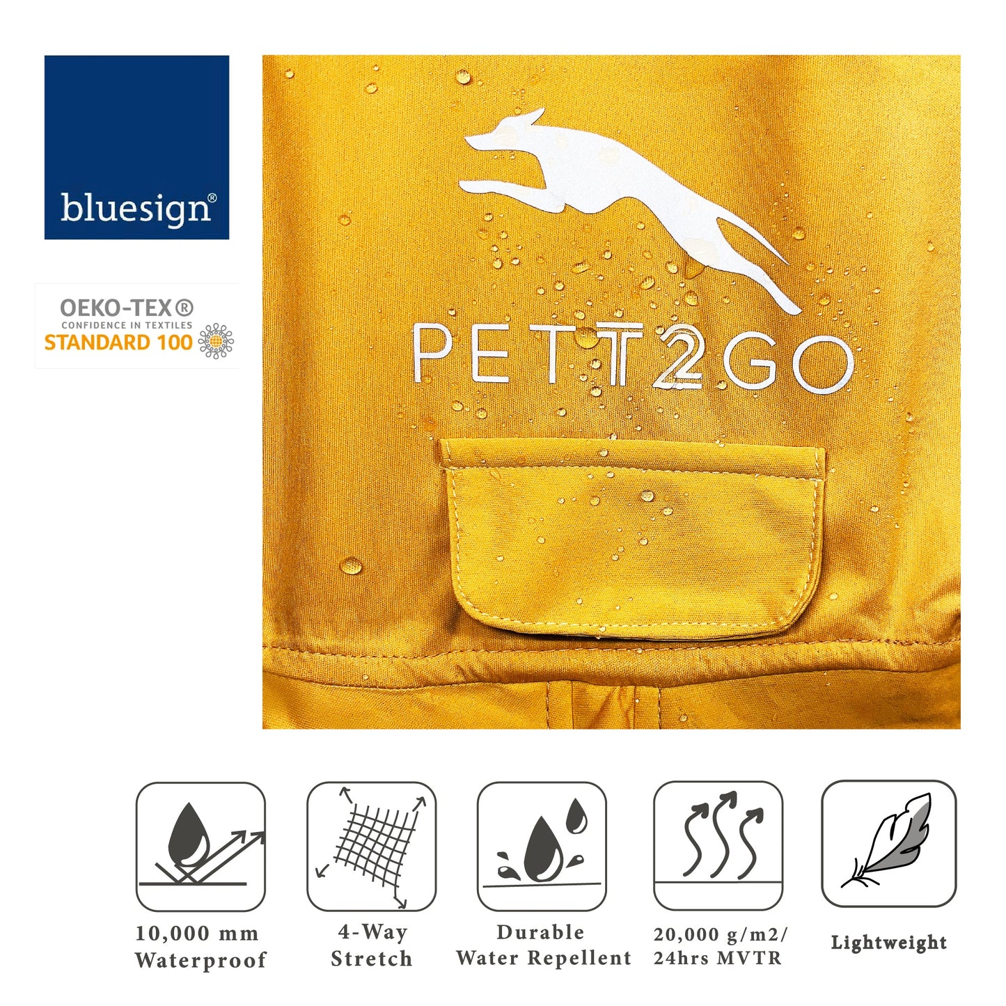 Dog Breathable Raincoat With Legs -Golden Dawn (USA) PETT2GO