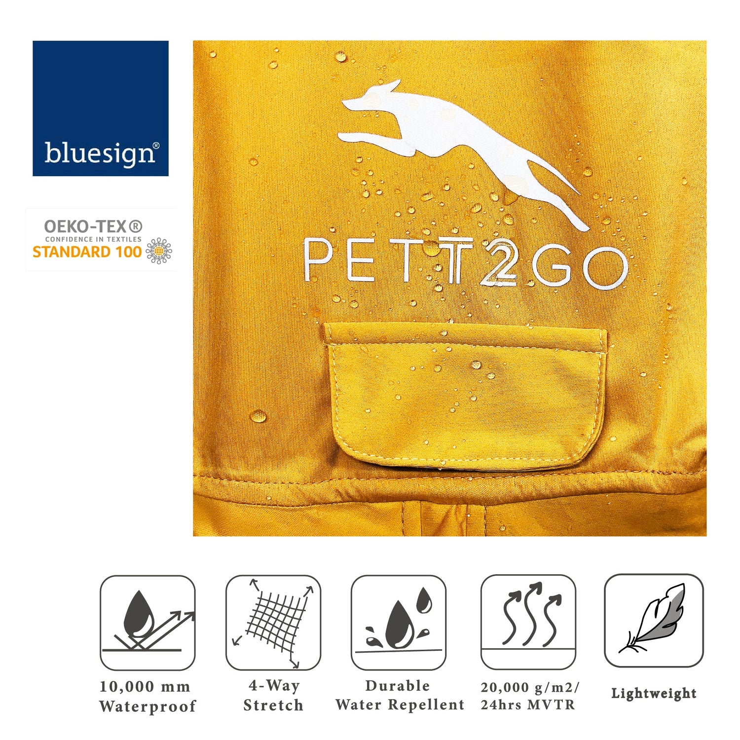 Dog Breathable Raincoat With Legs -Golden Dawn (USA) PETT2GO