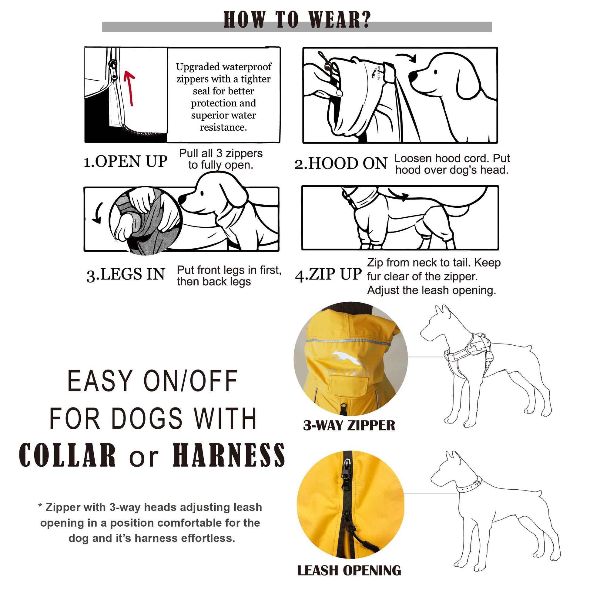 Dog Breathable Raincoat With Legs -Golden Dawn (USA) PETT2GO