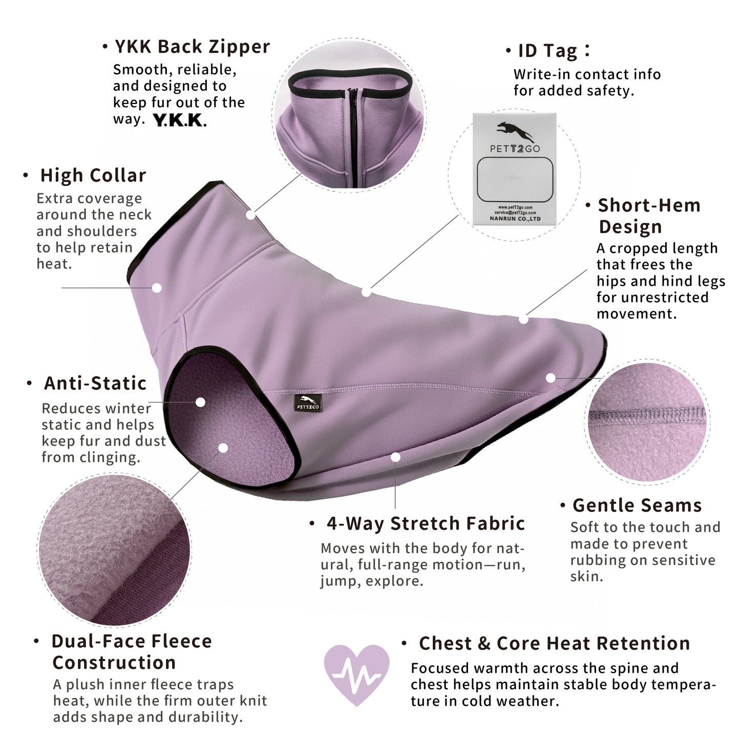 Dog Motion Fleece Vest - Dust Mauve (USA)