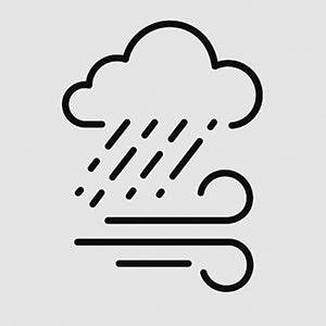 Icon of a cloud with raindrops and an umbrella on a light gray background