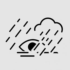 Black rain cloud with eye icon on a light gray background