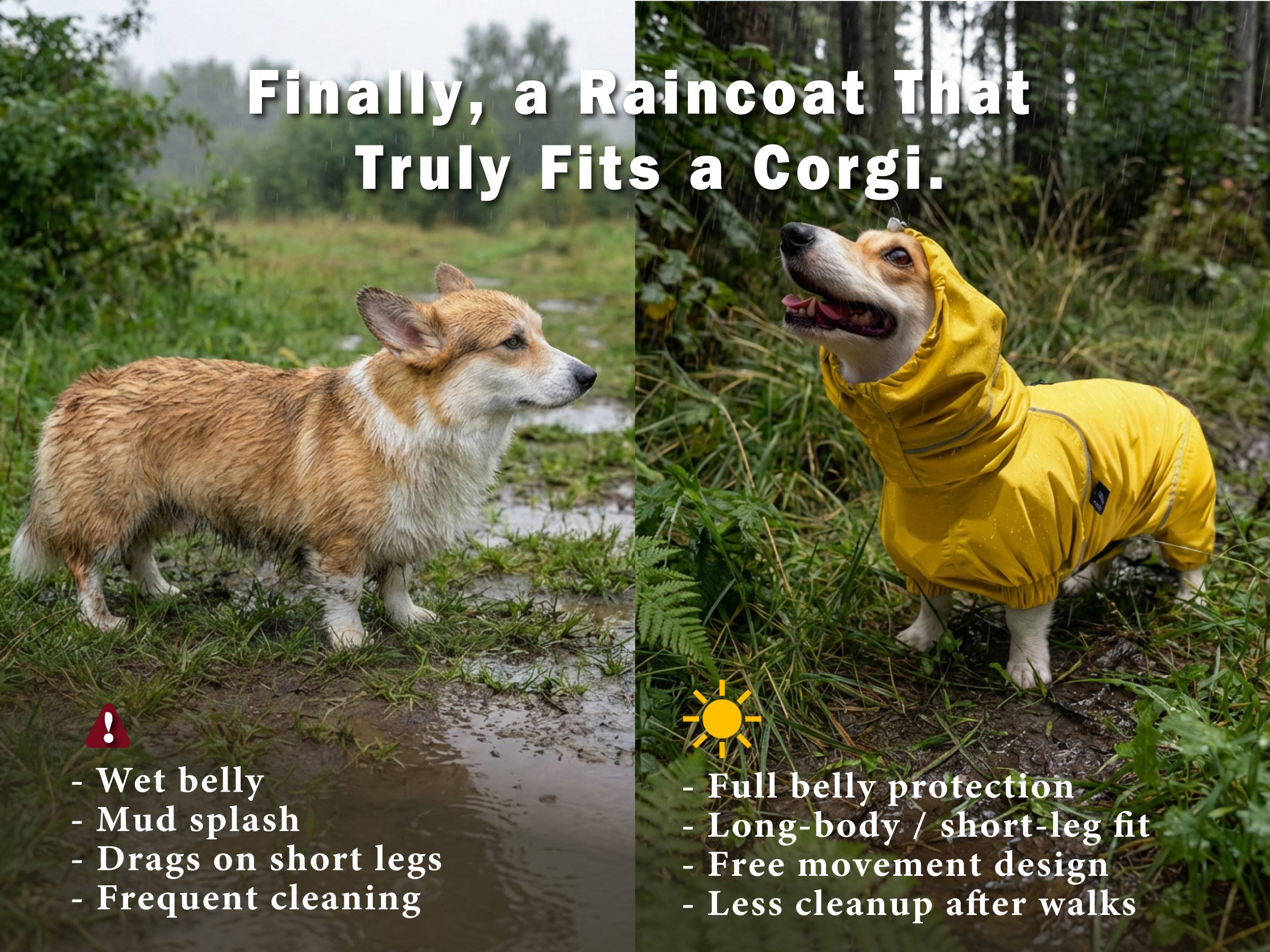 best raincoat for corgi with full belly protection keeps short legs dry, reduces mud splash, and prevents wet belly after rainy walks