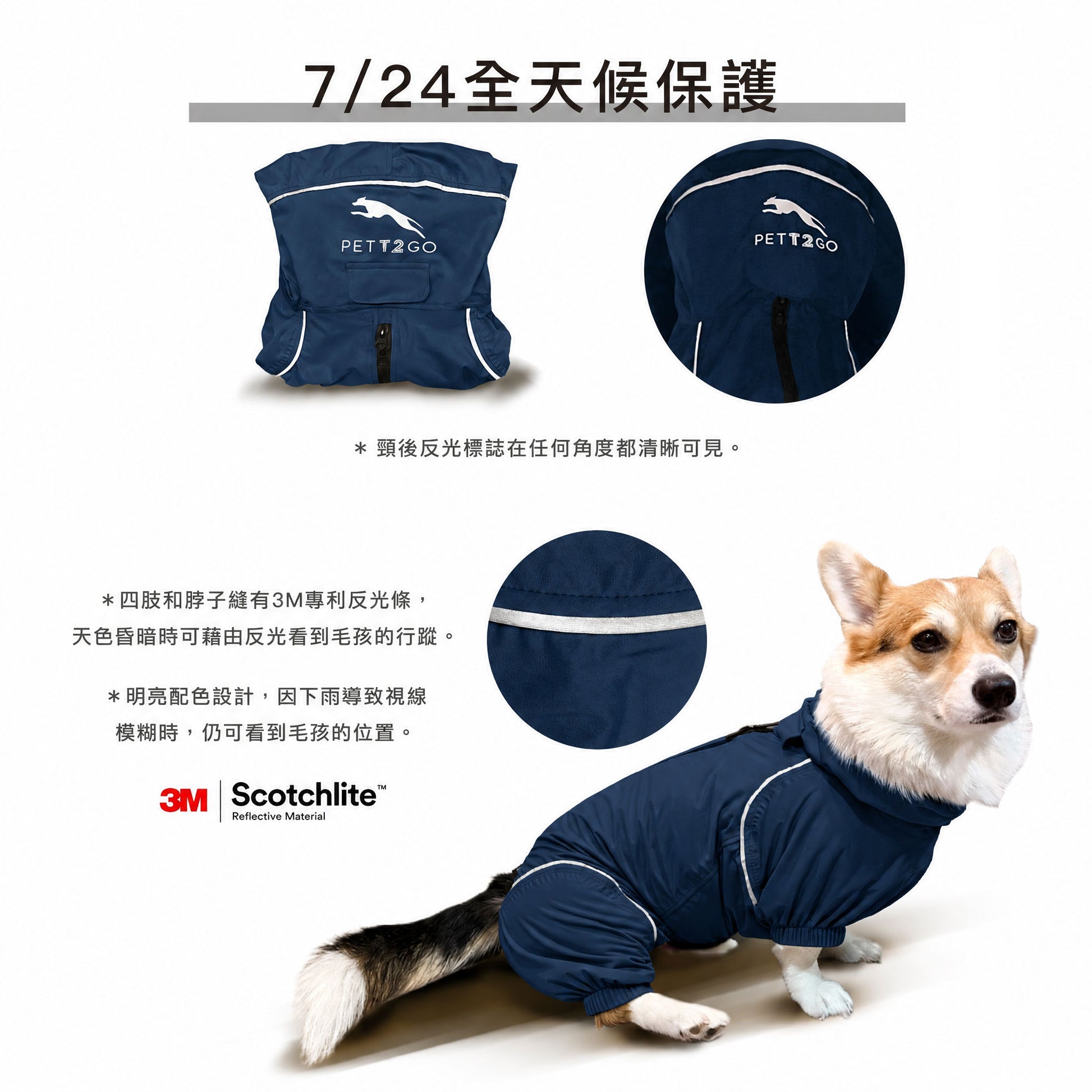 PETT2GO 柯基透氣機能闇夜藍雨衣 功能說明 3 [lang-zh]