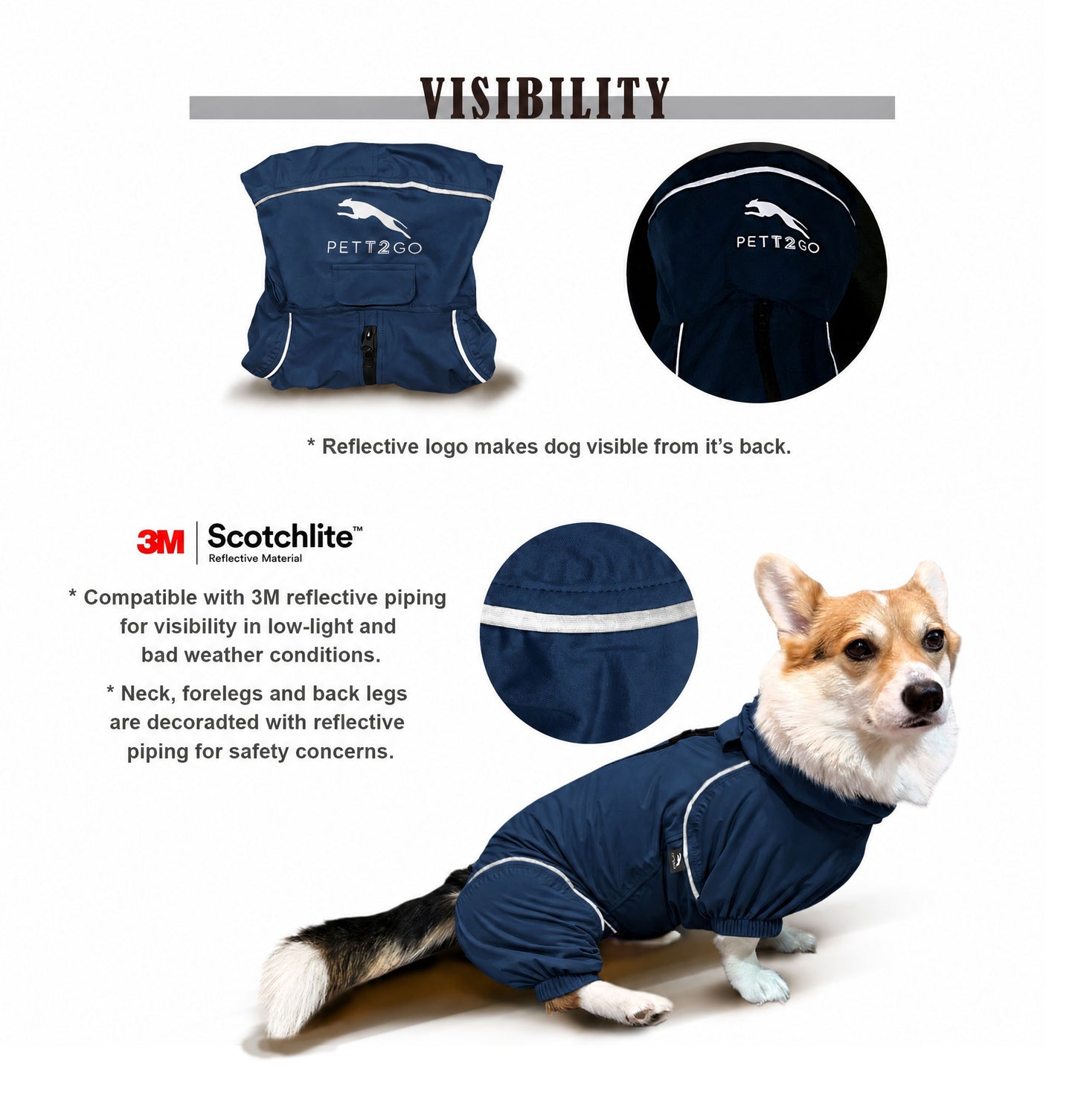 Corgi Breathable Raincoat With Legs - Deep Nightfall- PETT2GO 3  [lang-en]