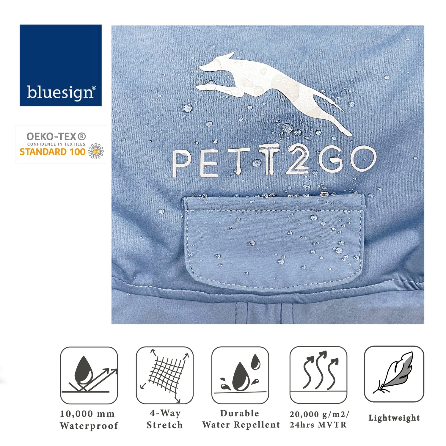 Dog Breathable Raincoat With Legs -Silence of Mist - PETT2GO