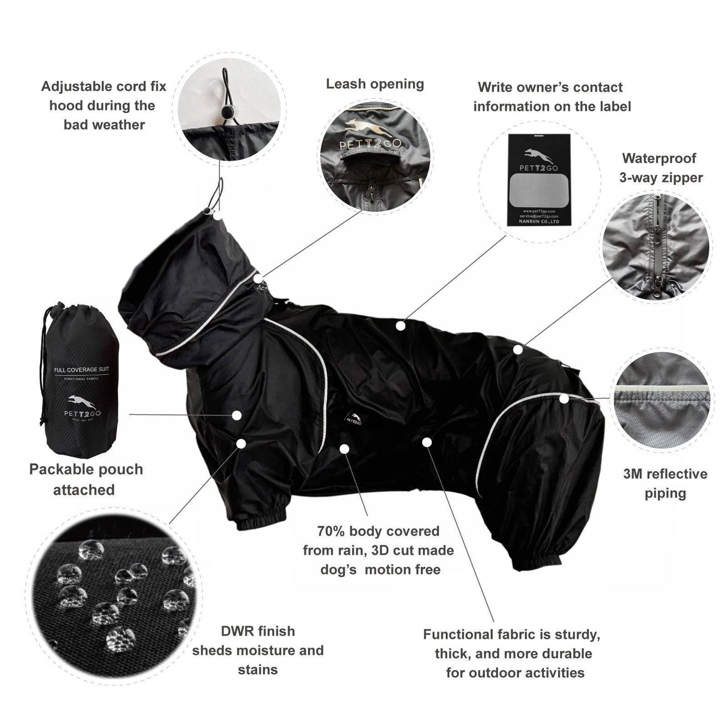 Dog Lightweight Windbreaker-Dog Outdoor Jacket-Coal Black PETT2GO  [lang-en]
