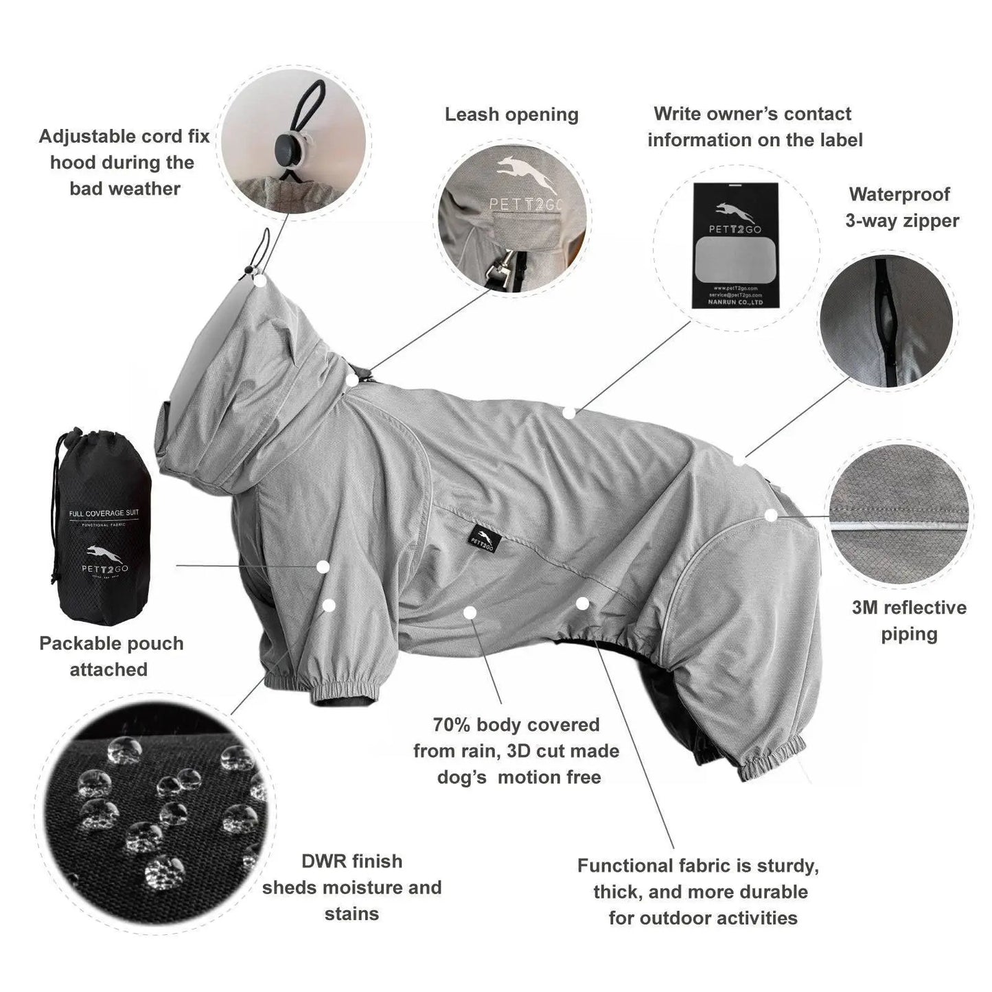 Dog Lightweight Windbreaker-Dog Outdoor Jacket-Grey - PETT2GO 1 [lang-en]