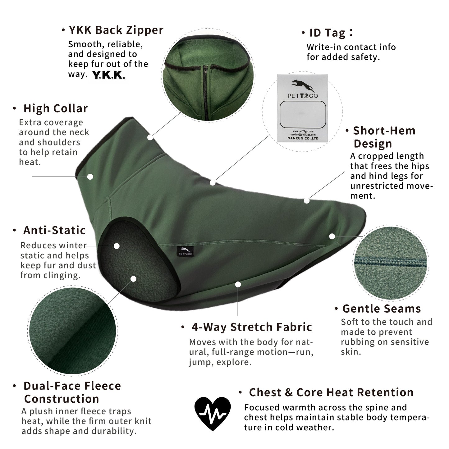 Motion Fleece Vest Lightweight Dog Fleece Vest - Forest Moss PETT2GO [lang-en]