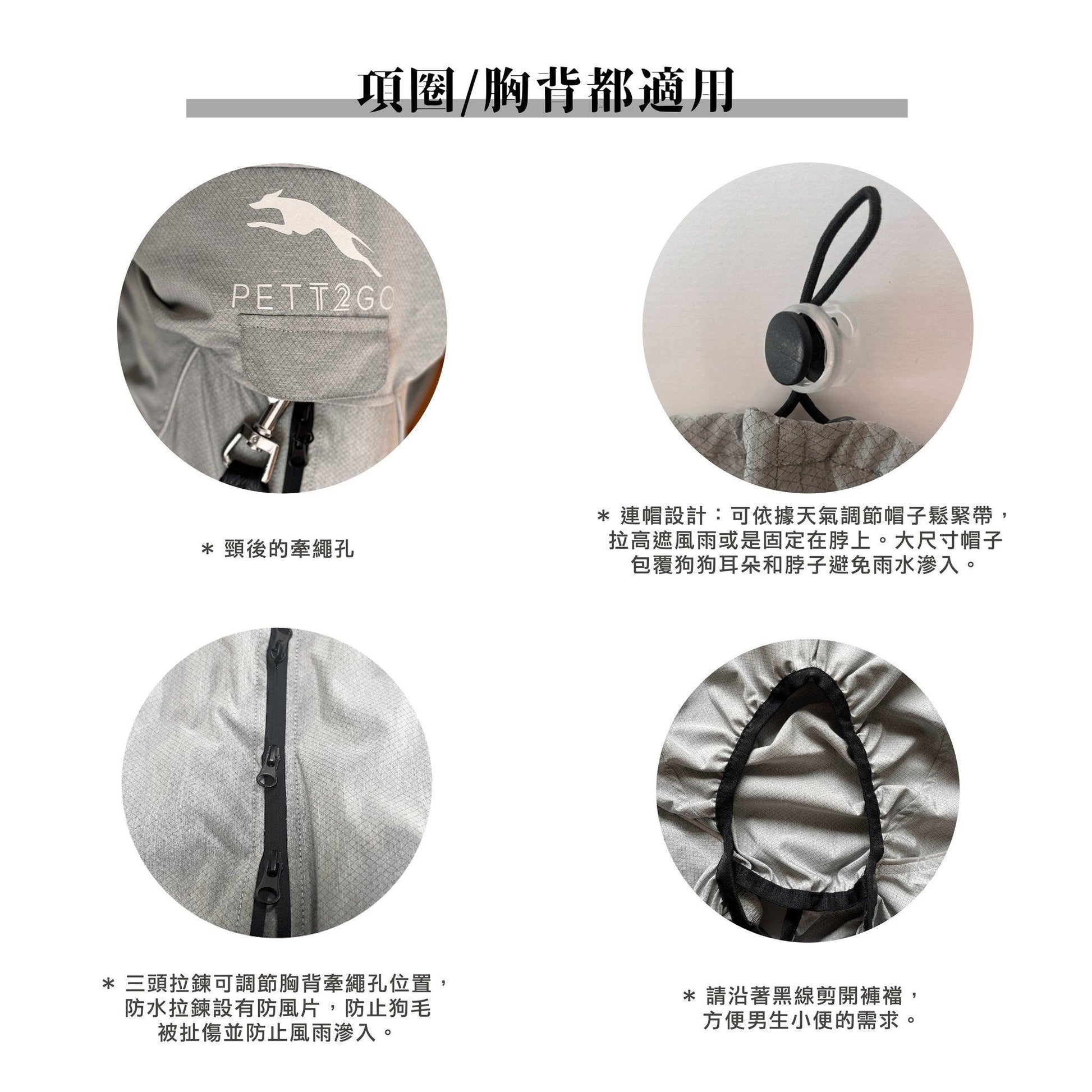PETT2GO 狗狗極輕機能灰風衣 功能說明 2[lang-zh]