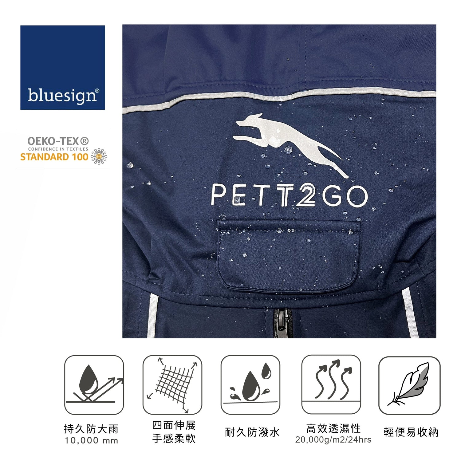 柯基連身式透氣雨衣 -暗夜藍(台灣限定款) - PETT2GO