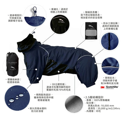 PETT2GO 狗狗透氣機能闇夜藍雨衣 功能說明 [lang-zh]