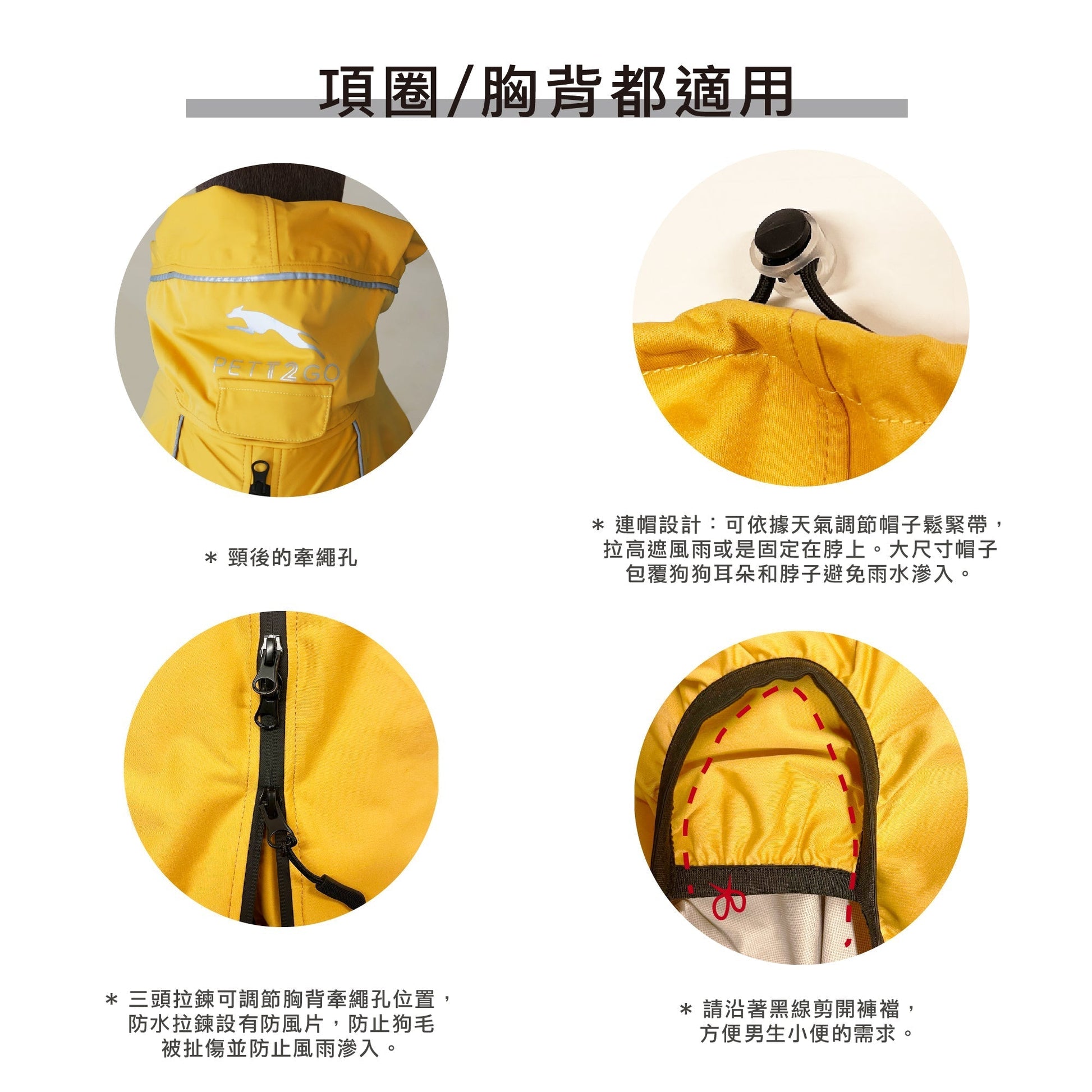 PETT2GO 柯基透氣機能晨曦黃雨衣 功能說明 4 [lang-zh]